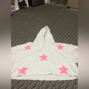 White cropped sweatshirt with pink stars size small